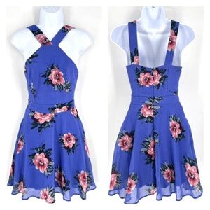 NWT Charlotte Russe Women's Floral Halter A Line Skater Dress Blue Size L